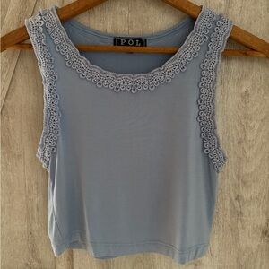 POL Baby Blue Crochet Trim Cropped Tank – Size S